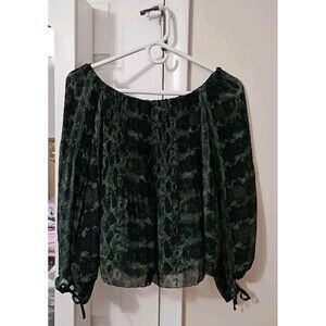 Wilfred Aritzia Talence Blouse Green & Black Python Snake Print Pleated size S